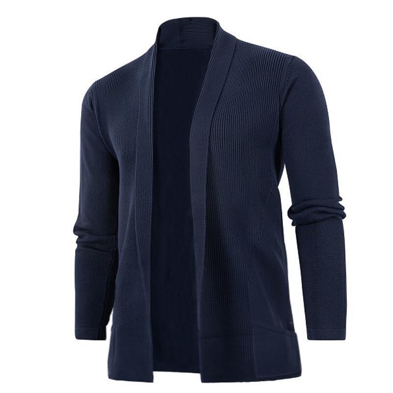 Herren lässige Strickjacke mit offenem Kragen und elegantem Rippdesign R&B