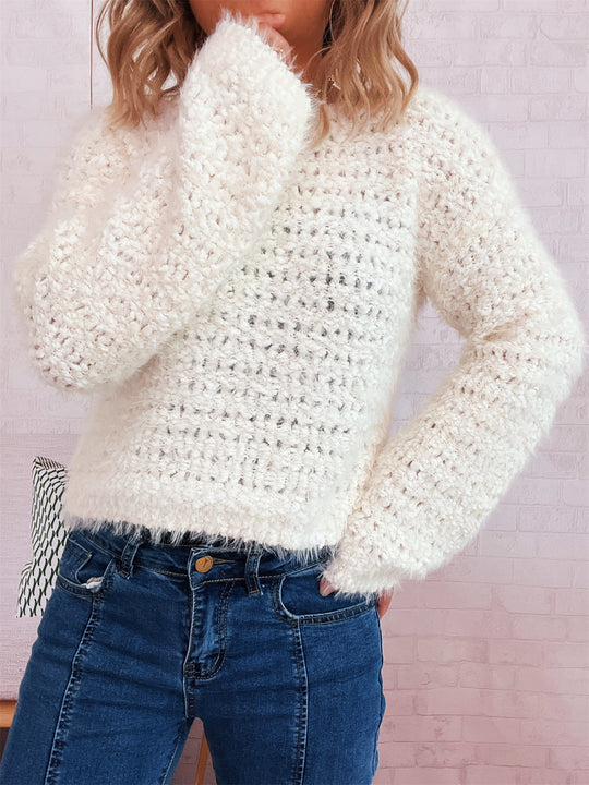 Damen kuscheliger Strickpullover mit auffälligem Flauschdesign und weitem Schnitt R&B