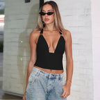 Damen Crop-Top mit tiefem V-Ausschnitt und eleganten Trägerdetails R&B