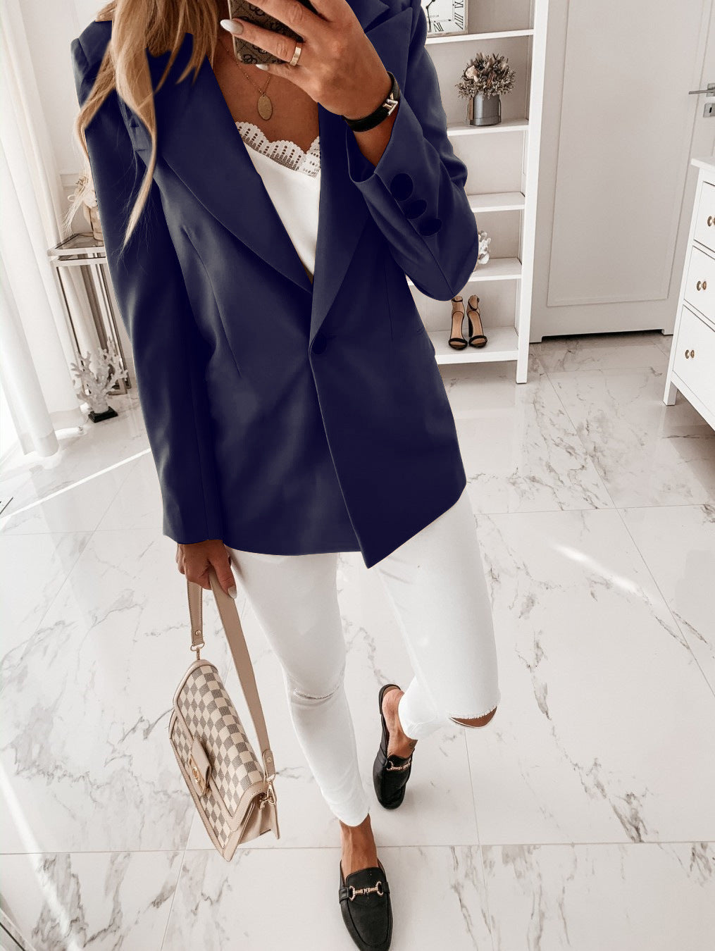 Damen trendiger Blazer-Anzug mit schmalem Schnitt und eleganter Knopfleiste R&B