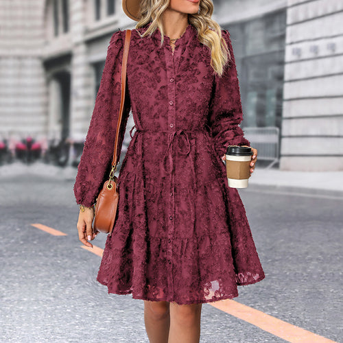 Damen elegantes Minikleid mit floraler Spitzenstruktur und Bindegürtel R&B