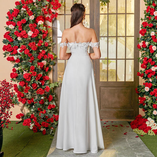 Damen Elegantes Abendkleid mit schulterfreien Ärmeln und hohem Beinschlitz R&B