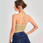 Damen Crop-Top mit Rüschendesign und zarten Trägern R&B
