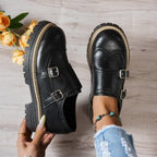 Damen Modische Halbschuhe mit doppeltem Riemendesign und hochwertiger Lederoberfläche R&B