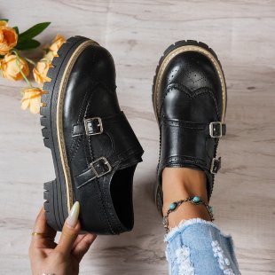 Damen Modische Halbschuhe mit doppeltem Riemendesign und hochwertiger Lederoberfläche R&B