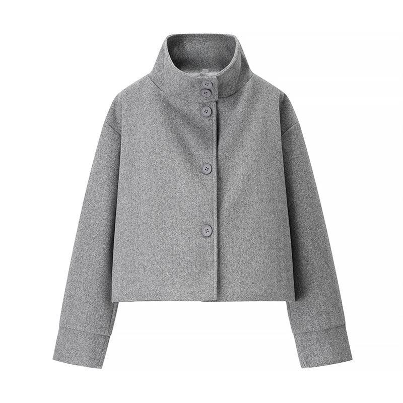 Damen modische Cropped-Jacke mit hohem Kragen und praktischen Knöpfen R&B