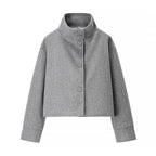 Damen modische Cropped-Jacke mit hohem Kragen und praktischen Knöpfen R&B