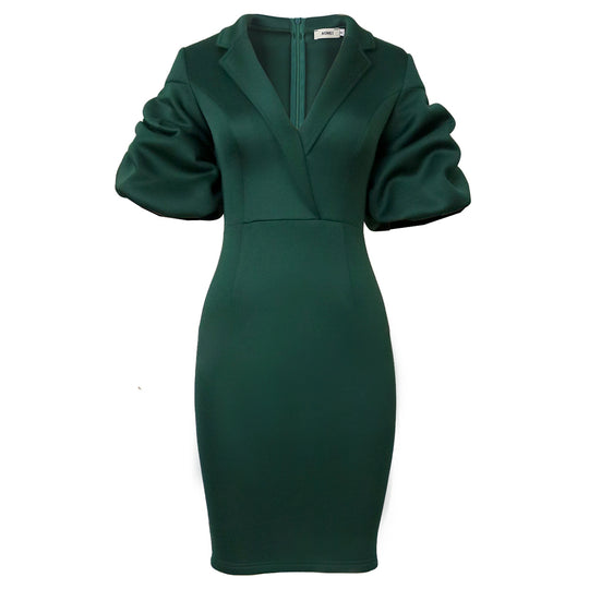 Damen figurbetontes Kleid mit eleganten Puffärmeln R&B