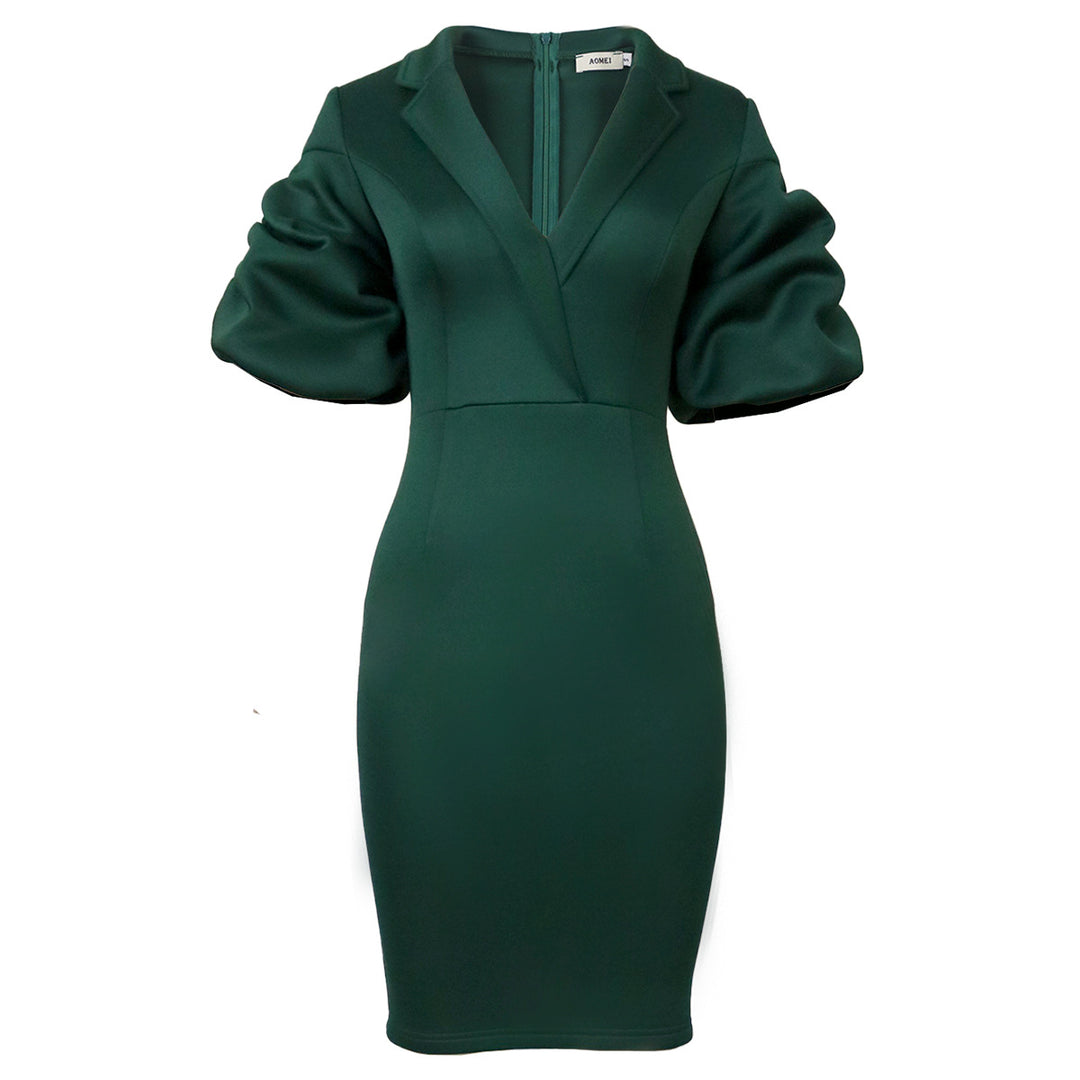 Damen Figurbetontes Kleid mit voluminösen Puffärmeln und elegantem Detail R&B