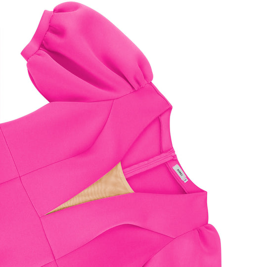 Damen figurbetontes Kleid mit voluminösen Puffärmeln und elegantem Rüschenabschluss R&B