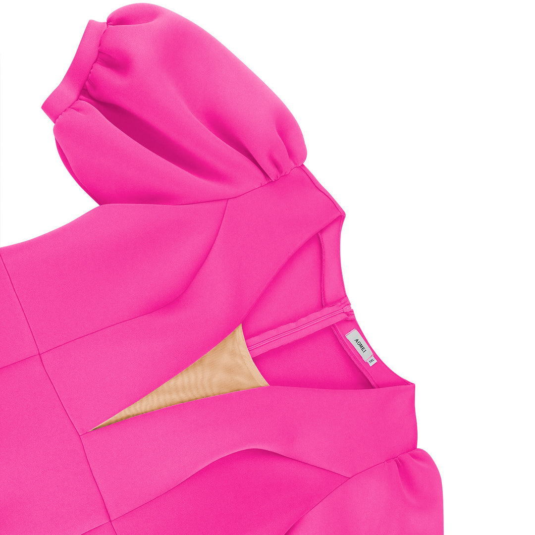 Damen figurbetontes Kleid mit voluminösen Puffärmeln und Rüschenabschluss R&B