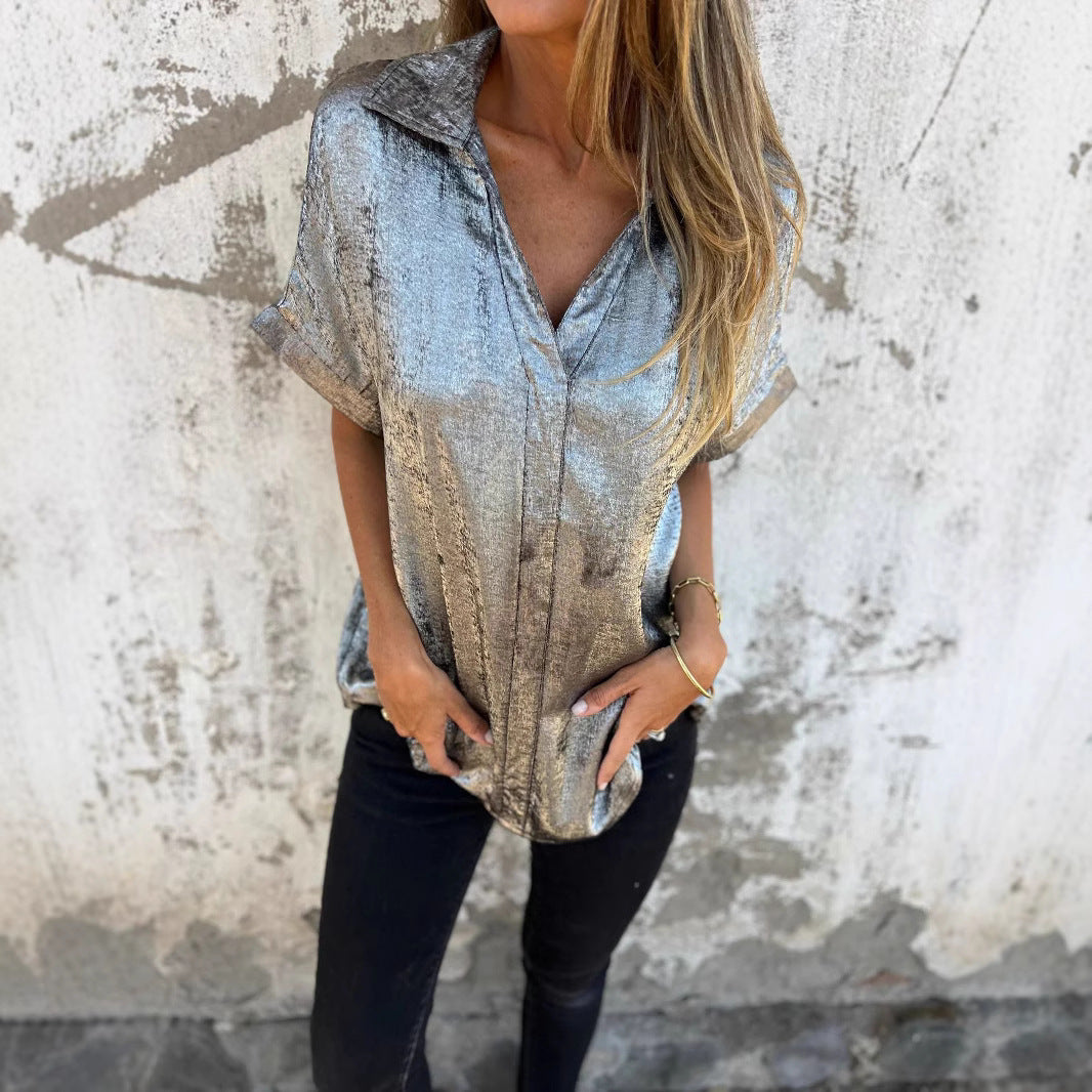 Damen Satinbluse mit modischem Kragen und elegantem Schnitt