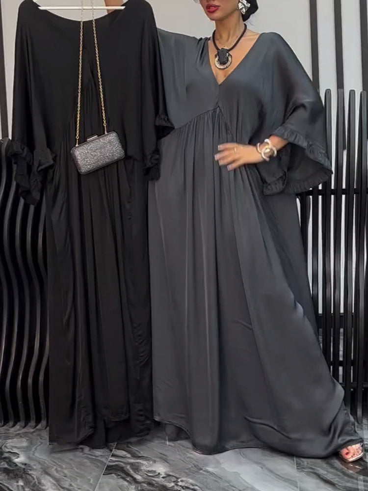 Damen Longmaxikleid mit eleganten Schlagärmel und fließendem Schnitt Heidi-Mode