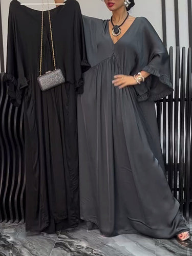 Damen Longmaxikleid mit eleganten Schlagärmel und fließendem Schnitt Heidi-Mode