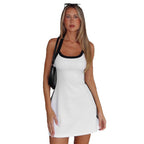 Damen Halter Minikleid mit elegantem Kontrastbund R&B