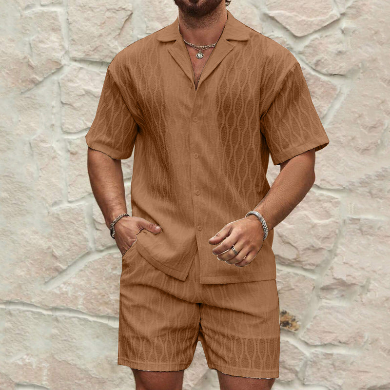 Herren Kurzarmhemd und Shorts-Set im lässigen Strickdesign R&B