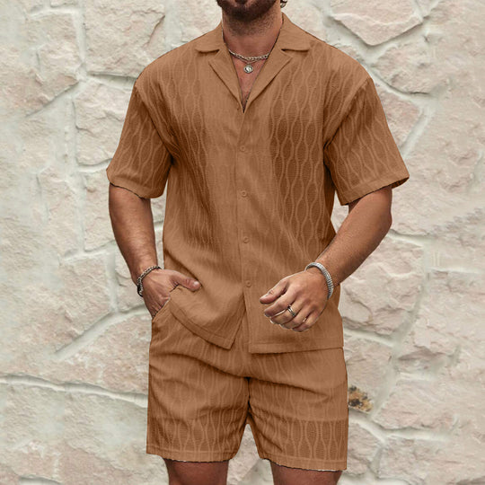 Herren Kurzarmhemd und Shorts-Set im lässigen Strickdesign R&B