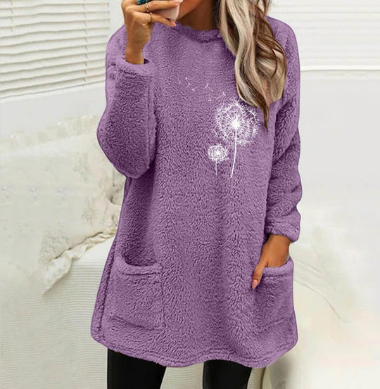 Damen Fleece-Tunika mit Dandelion-Motiv und praktischen Taschen R&B