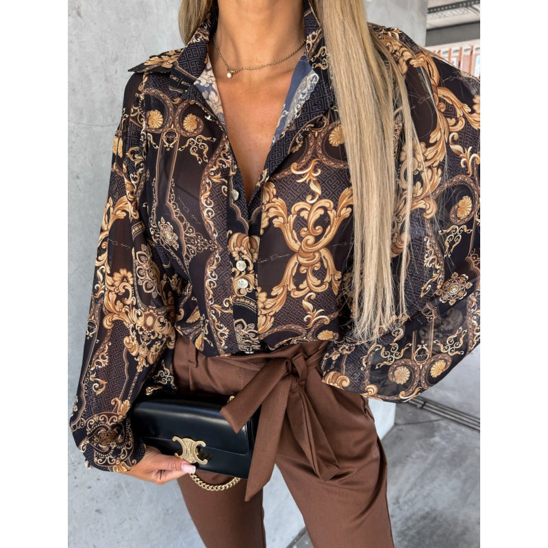 Damen Bluse mit floralem Druck und Glockenärmeln R&B