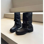 Damen Steppstiefel mit modischen Schnallen und flexiblem Schaftrand R&B