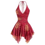 Damen lässiges Strandkleid mit asymmetrischem Saum und raffiniertem Druck R&B
