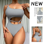 Damen Einteiler Badeanzug mit asymmetrischem Schnitt und modischem Cut-Out R&B