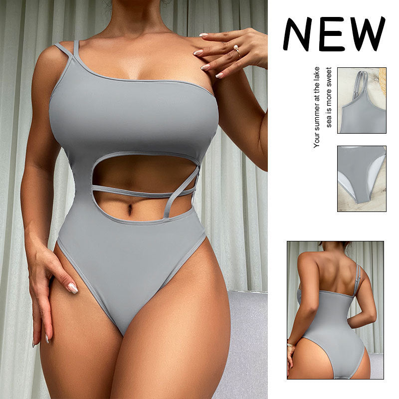 Damen Einteiler Badeanzug mit asymmetrischem Schnitt und modischem Cut-Out R&B