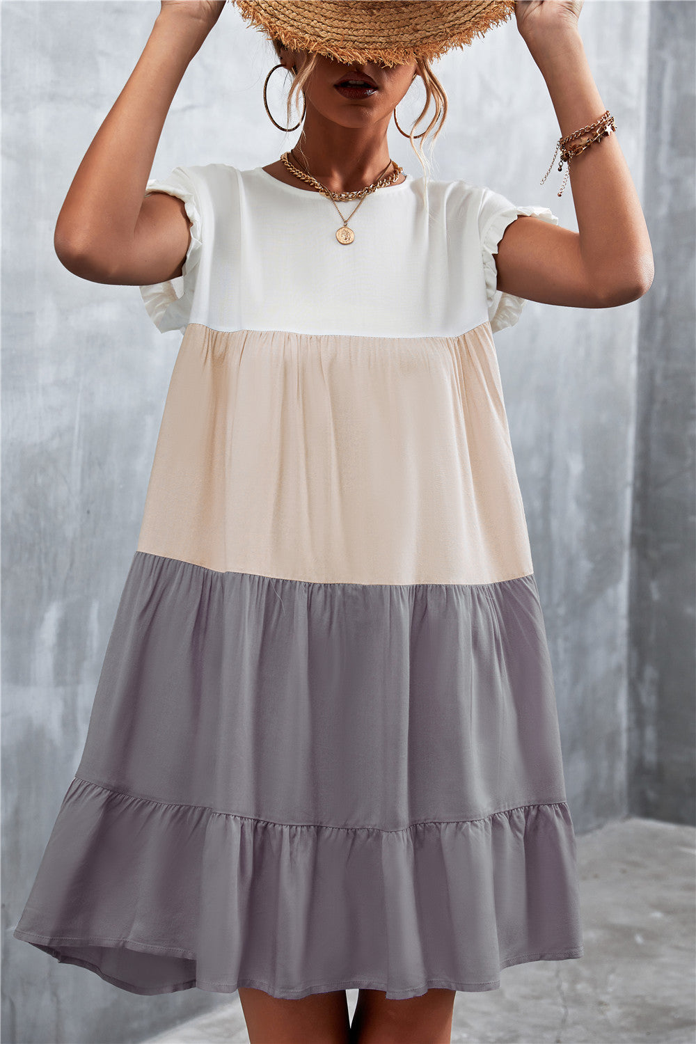 Damen lässiges Sommerkleid mit Rüschendetails und fließendem Schnitt R&B