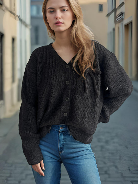 Damen Cardigan mit feinem Strukturmuster und dekorativen Knopfdetails R&B