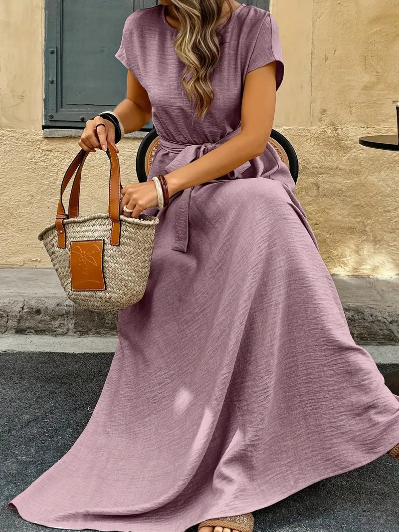 Damen Maxikleid mit Taillengürtel und lässigem Schnitt R&B