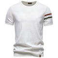 Herren nan feines Baumwollstrickshirt mit Rundhalsausschnitt kurzärmelig und kontrastierenden Ärmelstreifen R&B