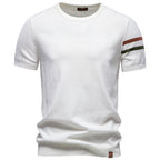 Herren nan feines Baumwollstrickshirt mit Rundhalsausschnitt kurzärmelig und kontrastierenden Ärmelstreifen R&B