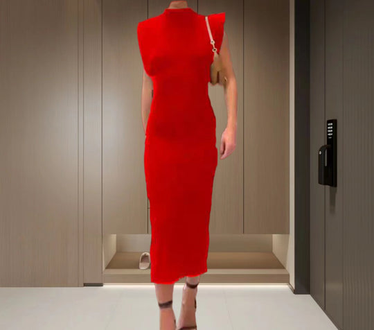 Damen Figurbetontes Maxikleid mit asymmetrischem Design und elegantem Halsschmuck R&B