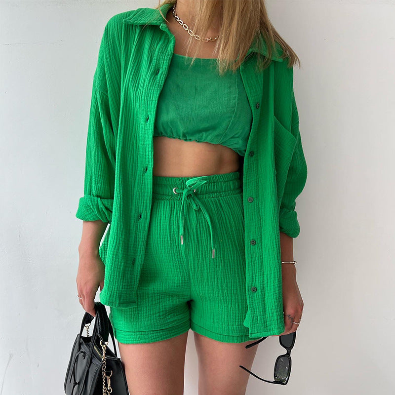 Damen lässiges Oversize-Hemd mit kurzem Schnitt und praktischen Taschen R&B