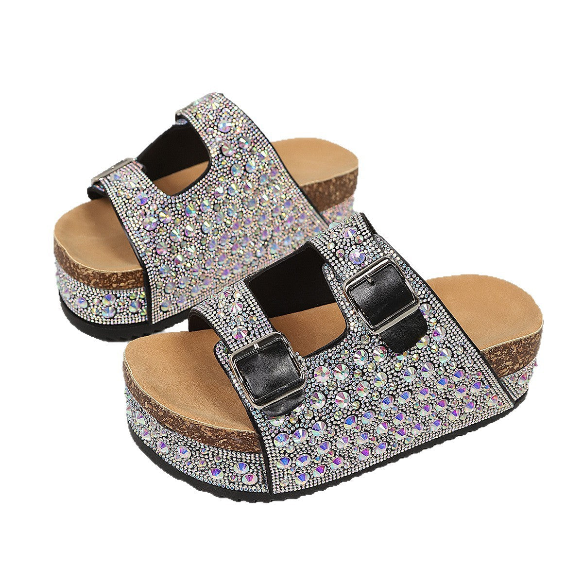 Damen Pailletten-Badesandalen mit breiten Riemen