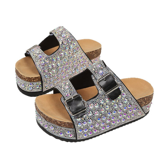 Damen Pailletten-Badesandalen mit breiten Riemen R&B