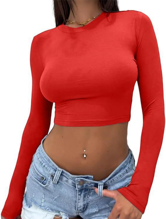 Damen elegantes langärmliges Crop-Top aus hautfreundlichem Material R&B