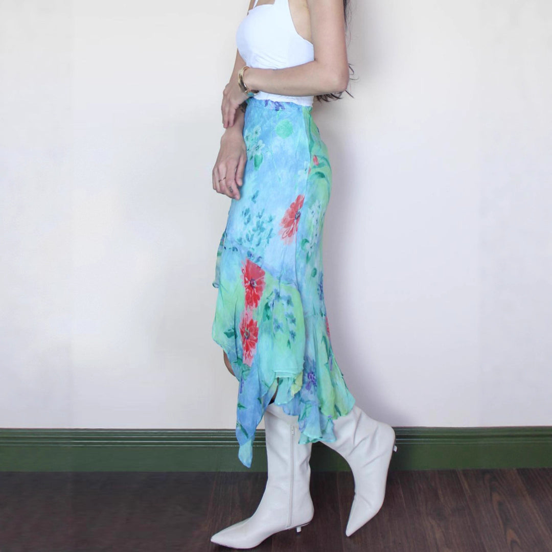 Damen Wickelrock mit floralem Design und voluminösem Rüschenabschluss R&B