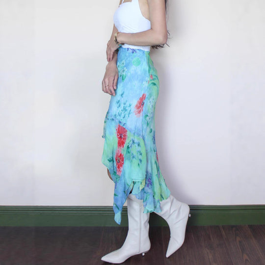Damen Wickelrock mit floralem Design und voluminösem Rüschenabschluss R&B