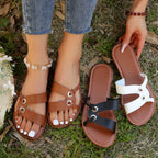 Damen Sommerliche Zehentrenner-Sandalen mit modischem Riemen-Design und dekorativen Ösen R&B