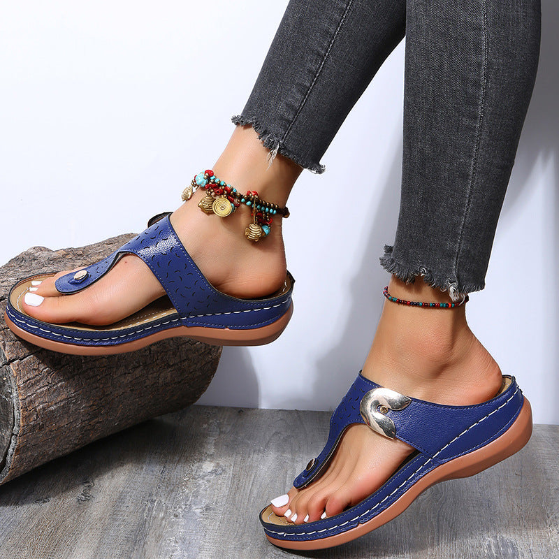 Damen Zehentrenner-Sandalen mit komfortablem Fußbett und dekorativem Riemendesign R&B