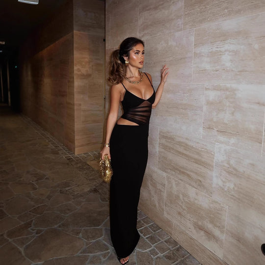 Damen Maxikleid mit raffiniertem asymmetrischen Design und eleganten Spaghetti-Trägern R&B