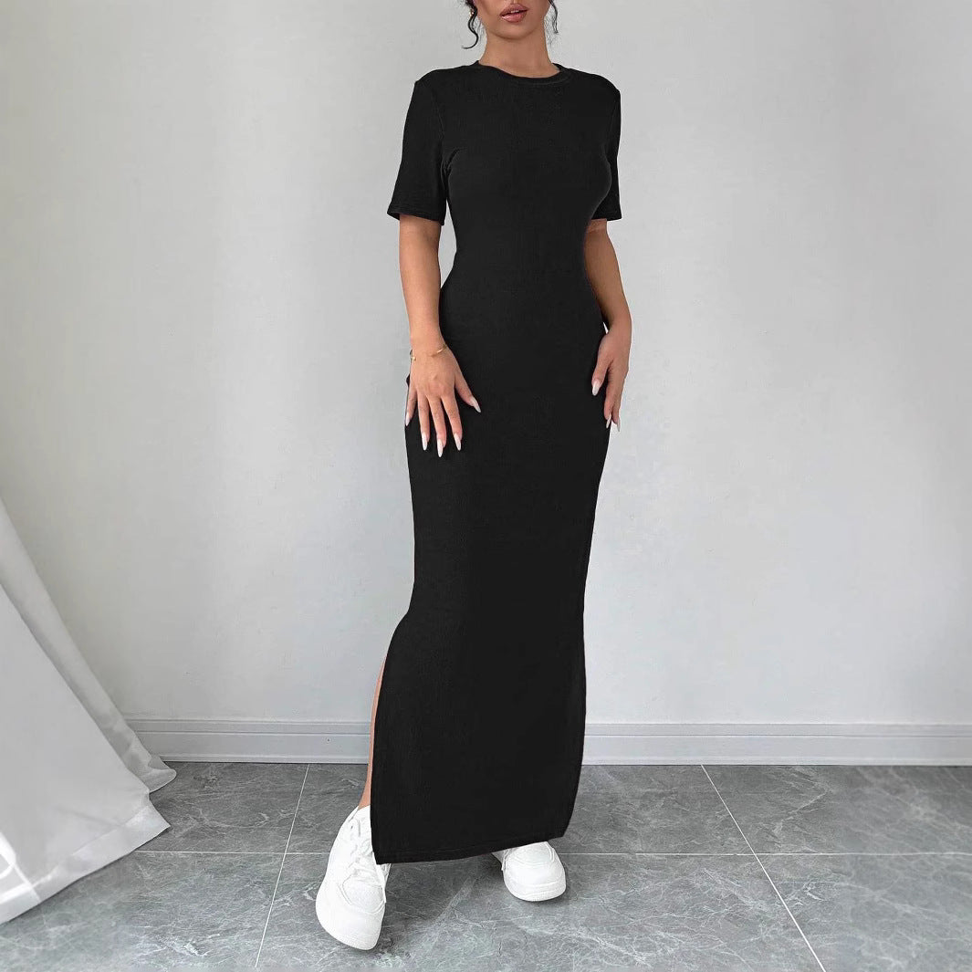 Damen Maxikleid aus weichem Baumwollmix mit Seitenschlitz R&B