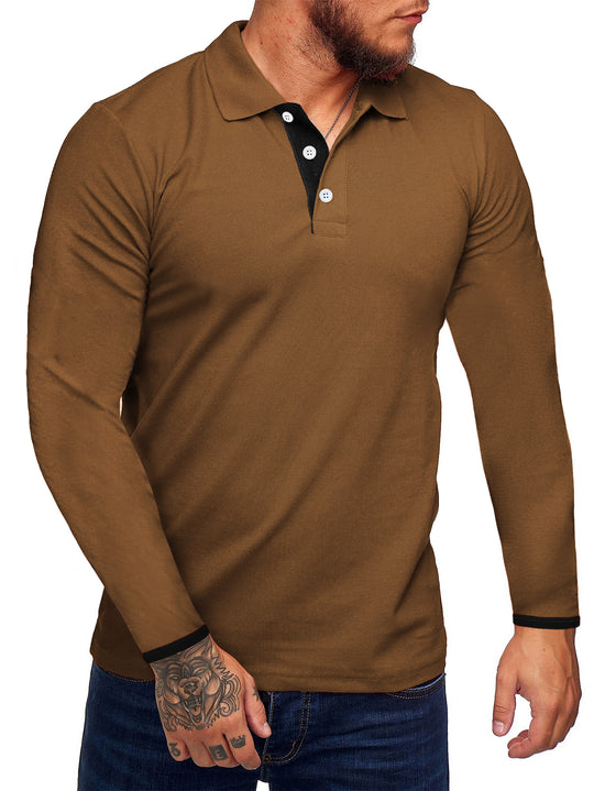 Herren Langarm-Polohemd mit kontrastierenden Knopfdetails R&B