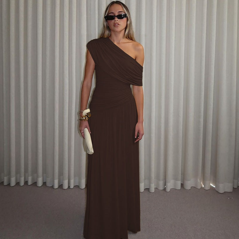 Damen Elegantes asymmetrisches Maxikleid mit Raffungen R&B