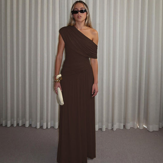 Damen Elegantes asymmetrisches Maxikleid mit Raffungen R&B