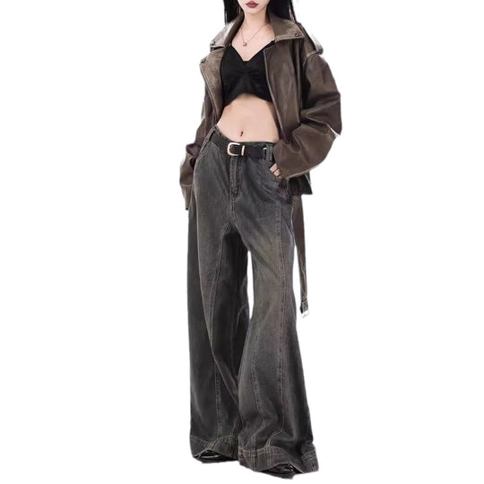 Damen Weit geschnittene High-Waist Jeans im urbanen Stil R&B