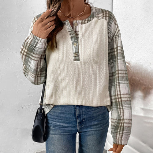 Damen lässiges Hemd mit Karodesign und Knopfleiste R&B