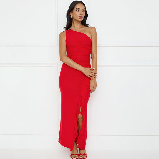 Damen Asymmetrisches Maxikleid mit Rüschendetails R&B