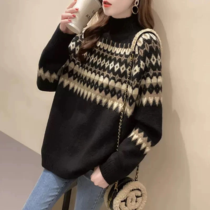 Damen Modischer Pullover mit geometrischem Fair-Isle-Muster R&B